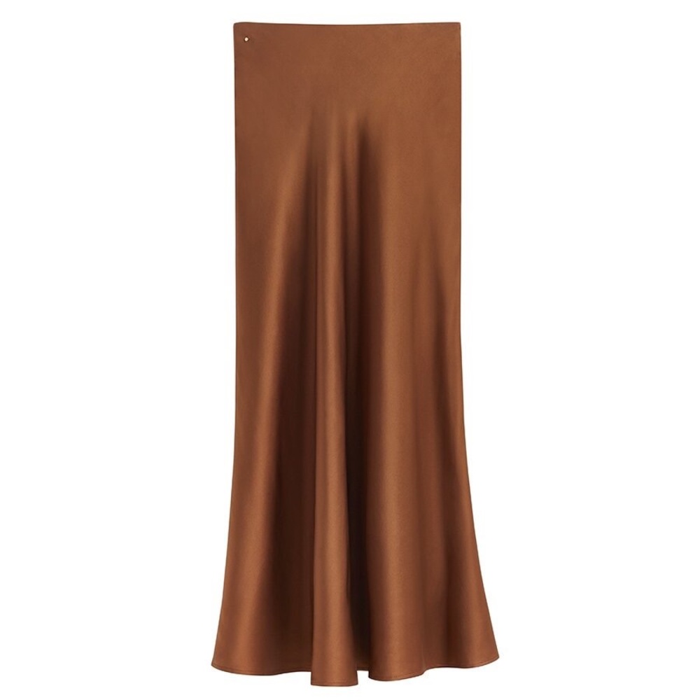 Cuyana Brown Silk MIDI Skirt in Size Large